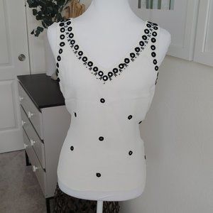 Anthropologie - Leifnotes Sleeveless White/Black top, Front or Back Tie - Sz 2
